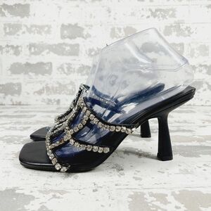 NEW Open Edit Daphne Black Rhinestones Strappy Evening Heeled Sandals X302